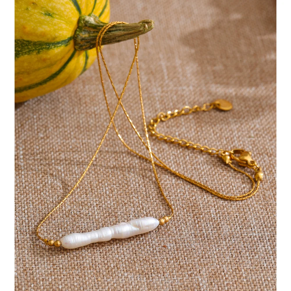 Yhpup Stainless Steel Baroque Natural Freshwater Pearl Chain Pendant Necklace Bracelet Bangle Set Luxury Gift for Mother Jewelry