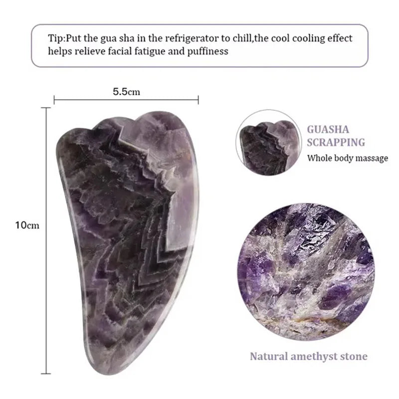 Natural Amethyst Jade Roller Gua Sha Face Massager Scraping Stone Facial Lifting Skin Care Massage Beauty Tools