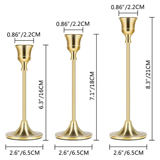 Set of 3 Vintage Elegant Metal and Aluminum Tabletop Candle Holders, Suitable for Wedding Anniversary, Home and Hotel Decoration