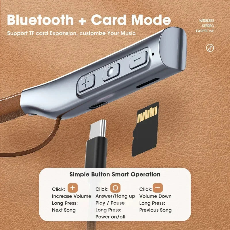 Bluetooth 5.0 Neckband In Ear Headphones IPX5 Sports Wireless Earphones Hifi Stereo Bass Earbuds with SD/TF Card Mode