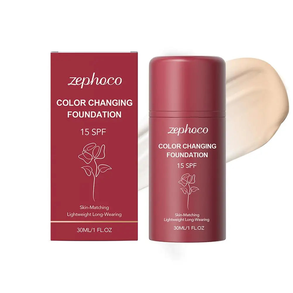 30ml ZEPHOCO Temperature Changing Foundation Portable Lightweight Base Makeup Long Lasting Hydrating Sheer Natural Daily Use
