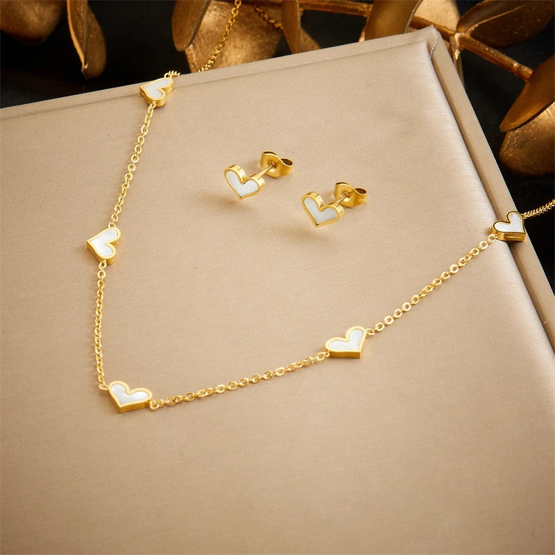 DIEYURO 316L Stainless Steel Pearl Butterfly Flower Golden Necklace Earrings For Womens 2024 New Party Gift Fashion Jewelry Set