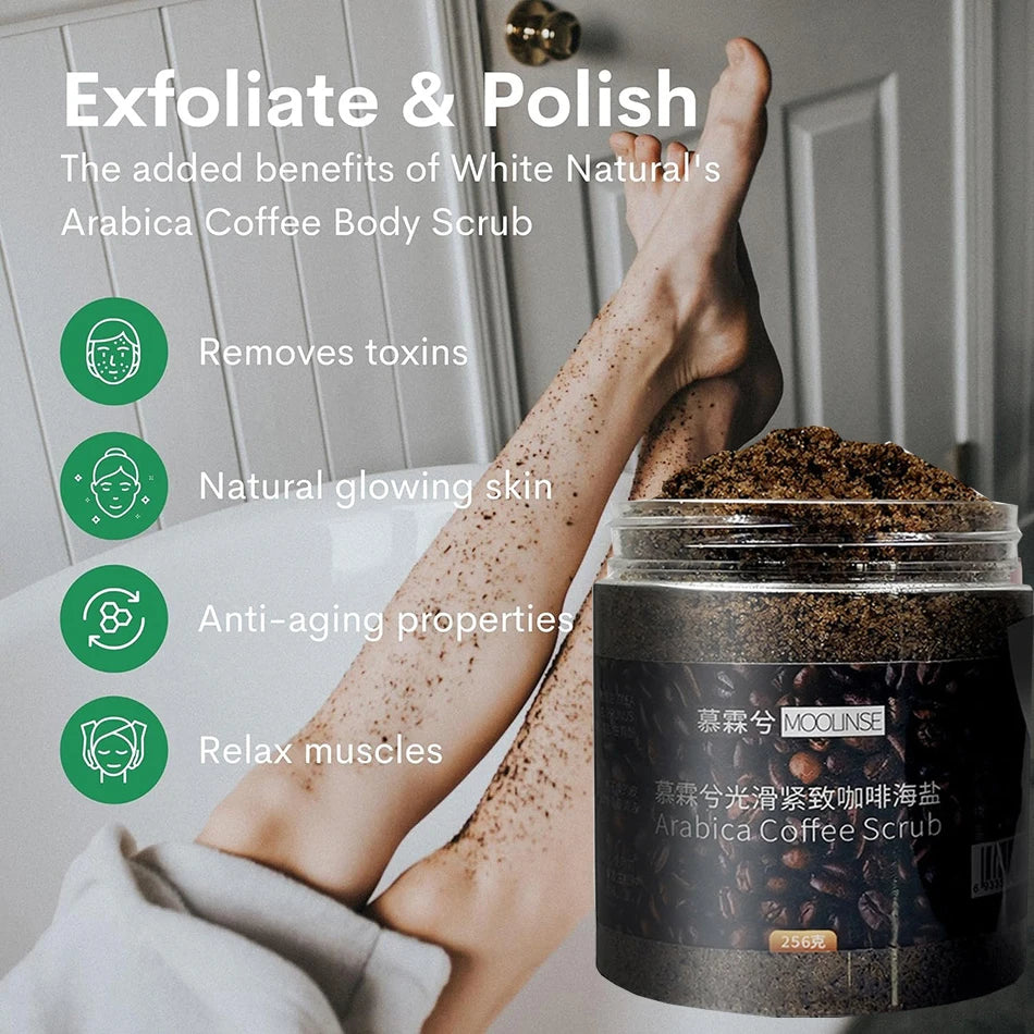 Super 256g Body Arabica Coffee Scrub Brightening Smooth Exfoliating For Anti Cellulite Moisturizing Body, Face, Hand, Foot Scrub