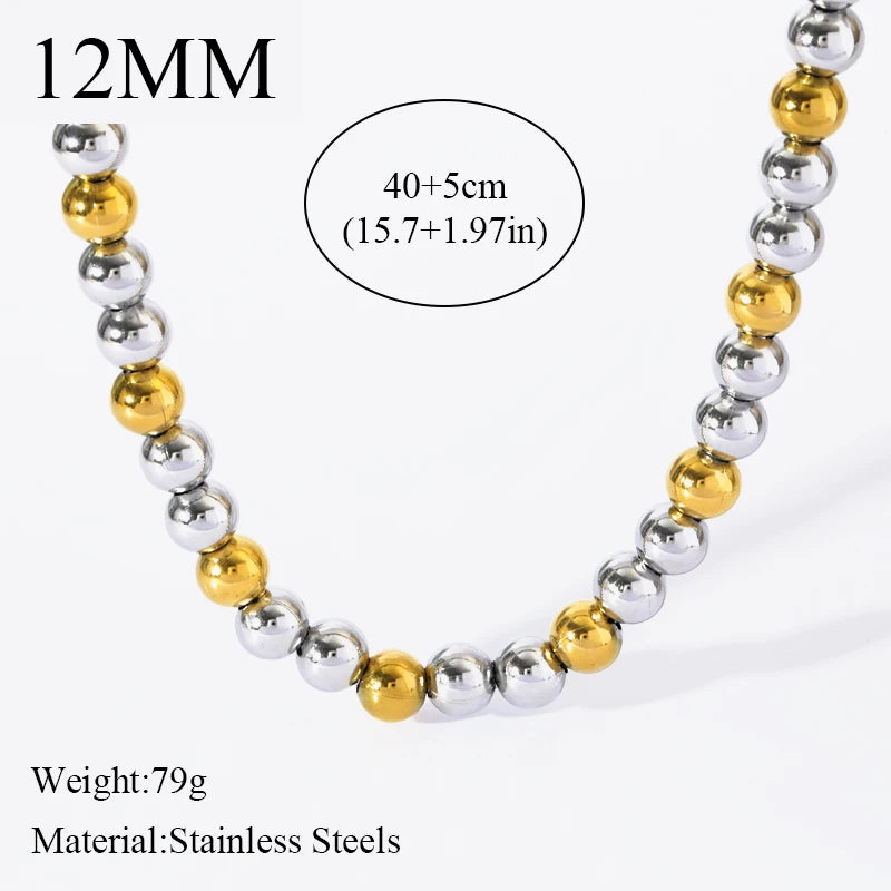 EILIECK 316L Stainless Steel Gold Silver Color Solid Beads Balls Necklace Bracelet For Women Girl Fashion New Year Jewelry Set