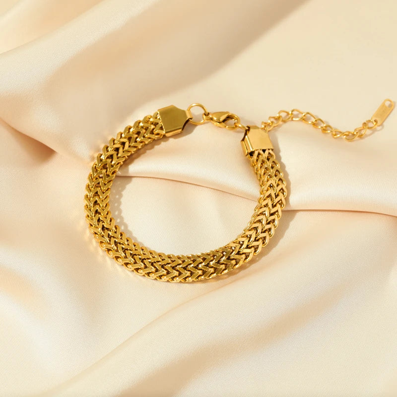 EILIECK 316L Stainless Steel Gold Color Thick Chain Choker Necklace Bracelet for Women Fashion Waterproof Jewelry Set Gift Party