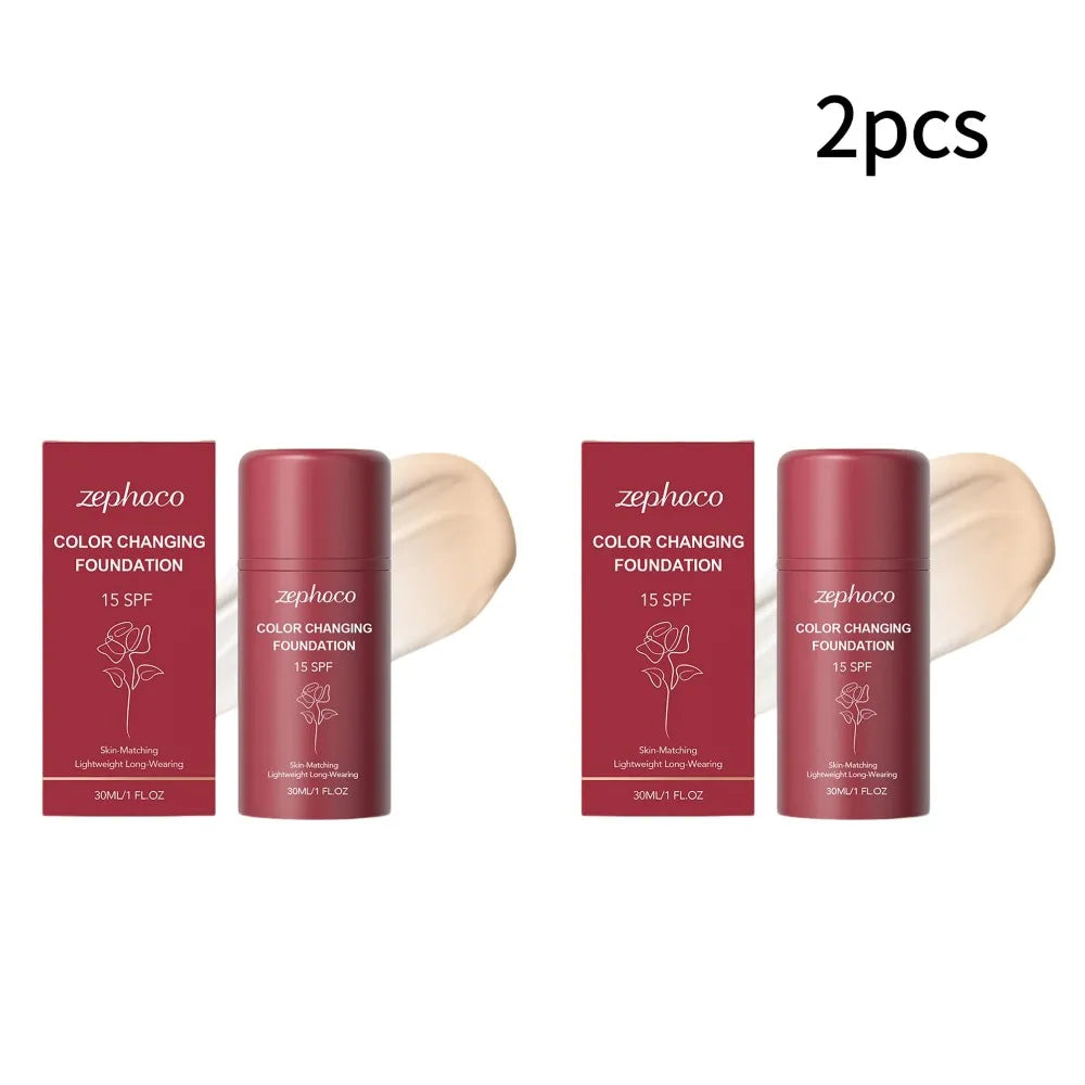 30ml ZEPHOCO Temperature Changing Foundation Portable Lightweight Base Makeup Long Lasting Hydrating Sheer Natural Daily Use