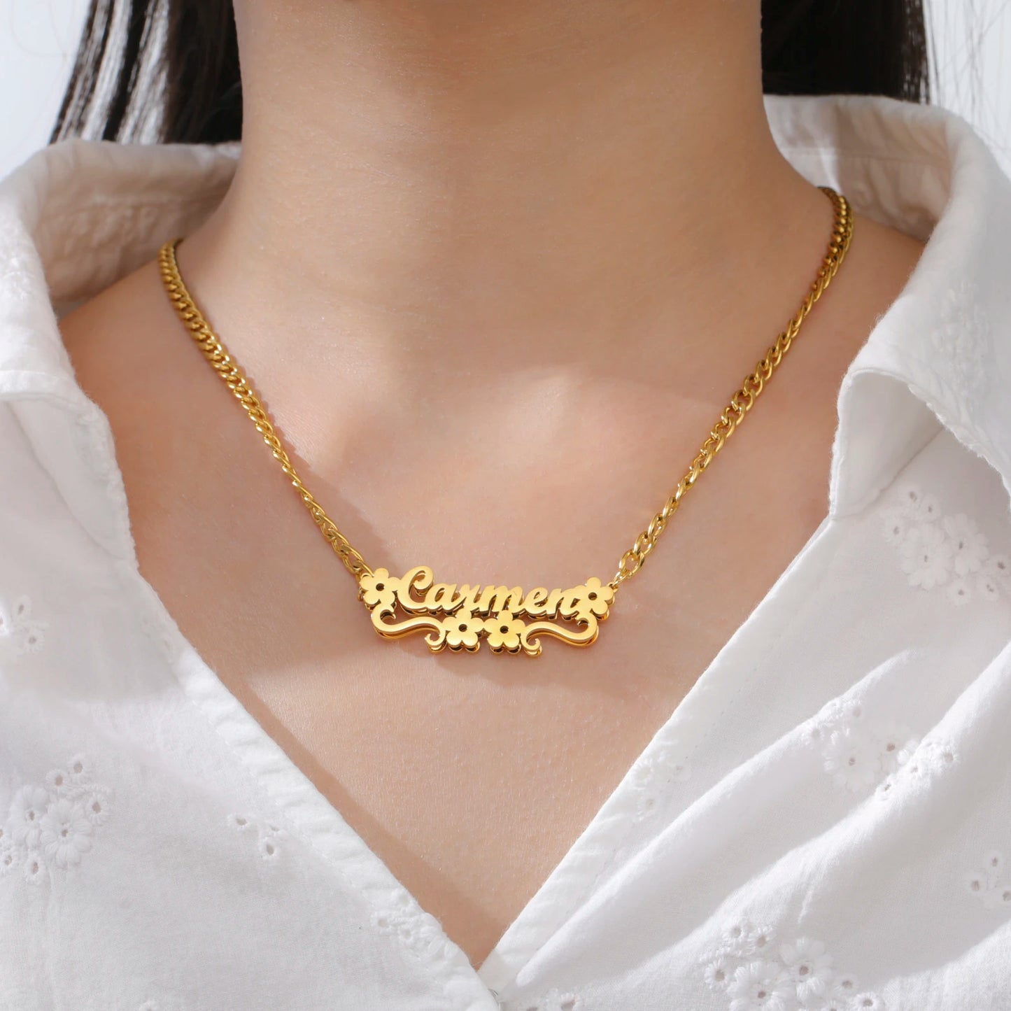 Personalized Double Name Frosted Necklace Custom Bling Name Necklace Gold Stainless Steel Jewelry For Girlfriend Mather Gift