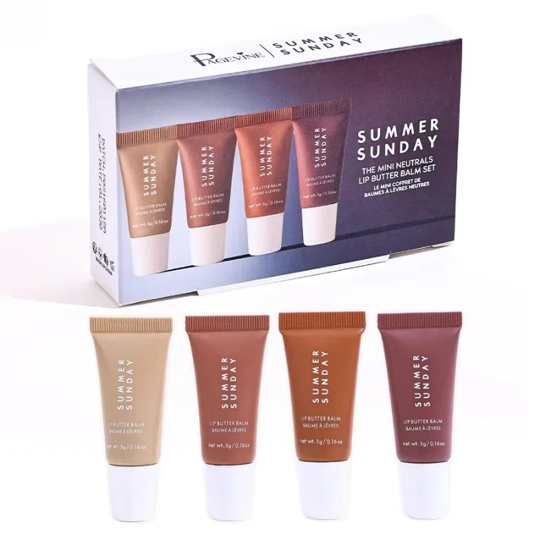 Summer Lip Glaze 4pcs Buttery Moisturizing Long-lasting Moisturizing Shows Good Complexion Easy To Color Tinted Lip Balm Set Box