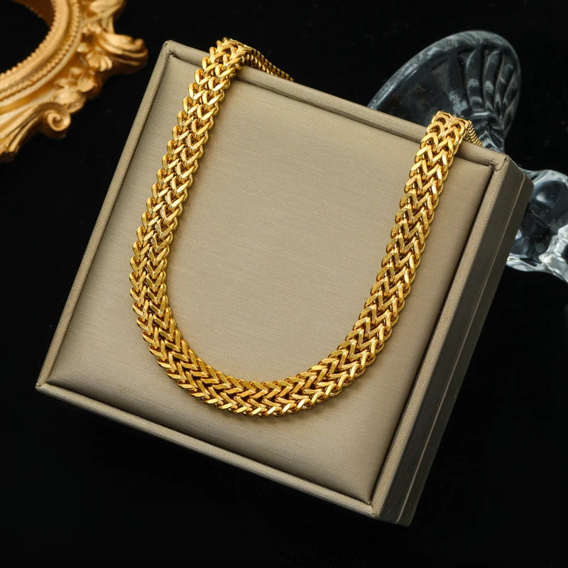 EILIECK 316L Stainless Steel Gold Color Thick Chain Choker Necklace Bracelet for Women Fashion Waterproof Jewelry Set Gift Party