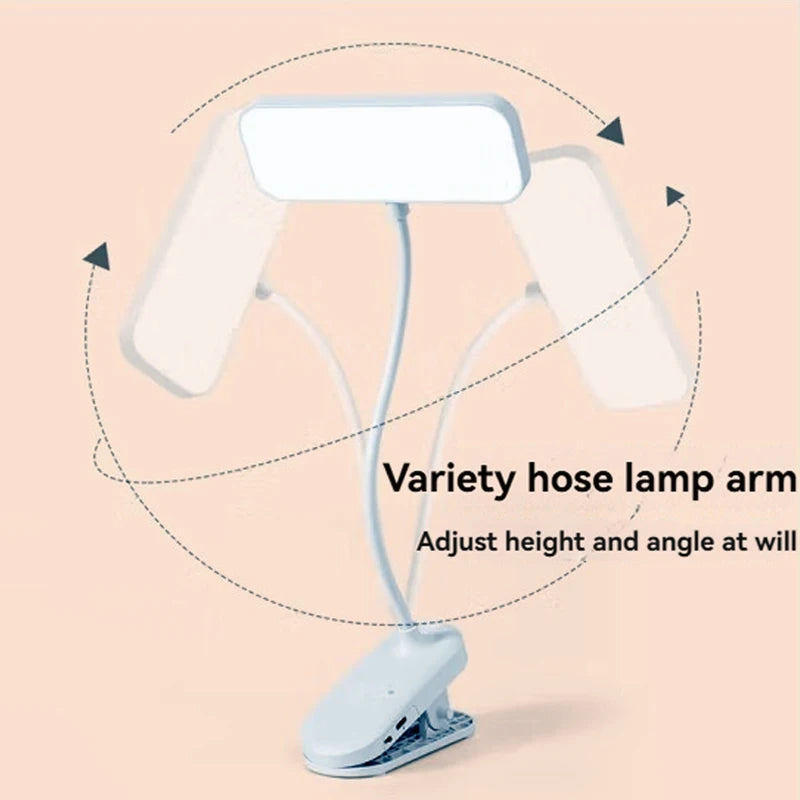 Clip-On Desk Lamp with Eye Care, USB Rechargeable & Plug-in Dimmable LED Light, Adjustable Study Lamp for College Dorm, Bedroom