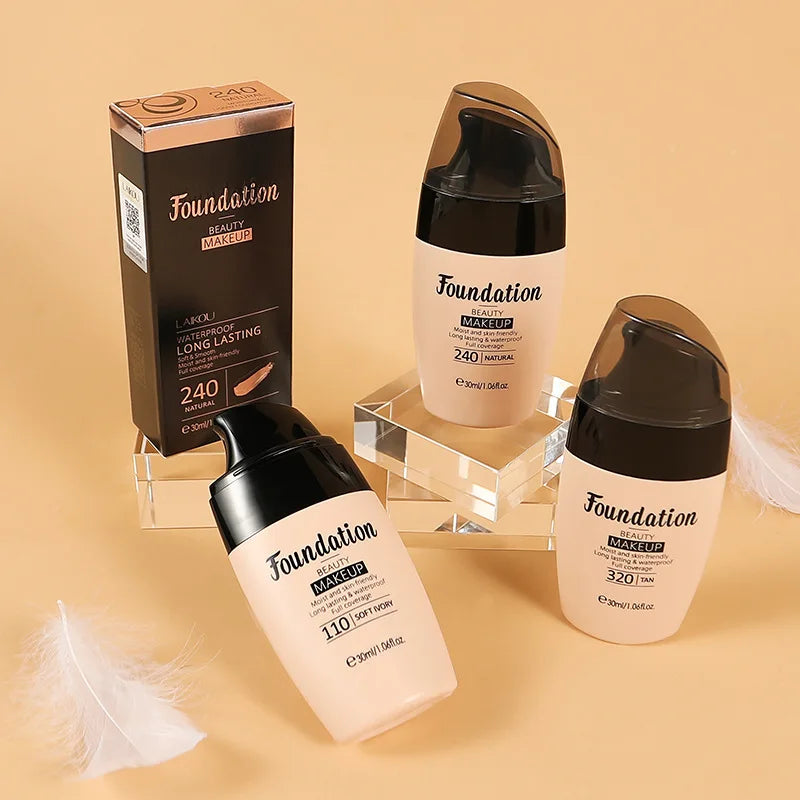 LAIKOU 30ml Liquid Foundation Waterproof Makeup High Coverage Concealer Long-lasting Cover Dark Circle Brighten Matte BB Cream