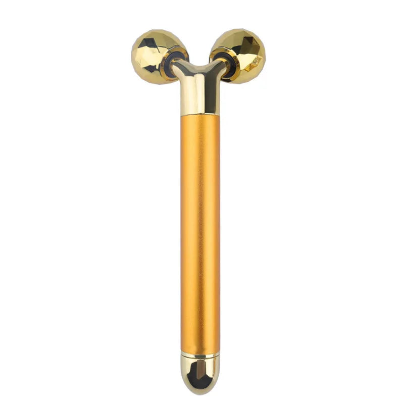 24K Gold Beauty Bar Face Massager Electric Vibrating Rose Quartz 3D Roller Face Lifting Body Facial 3D Gua Sha Jade Roller