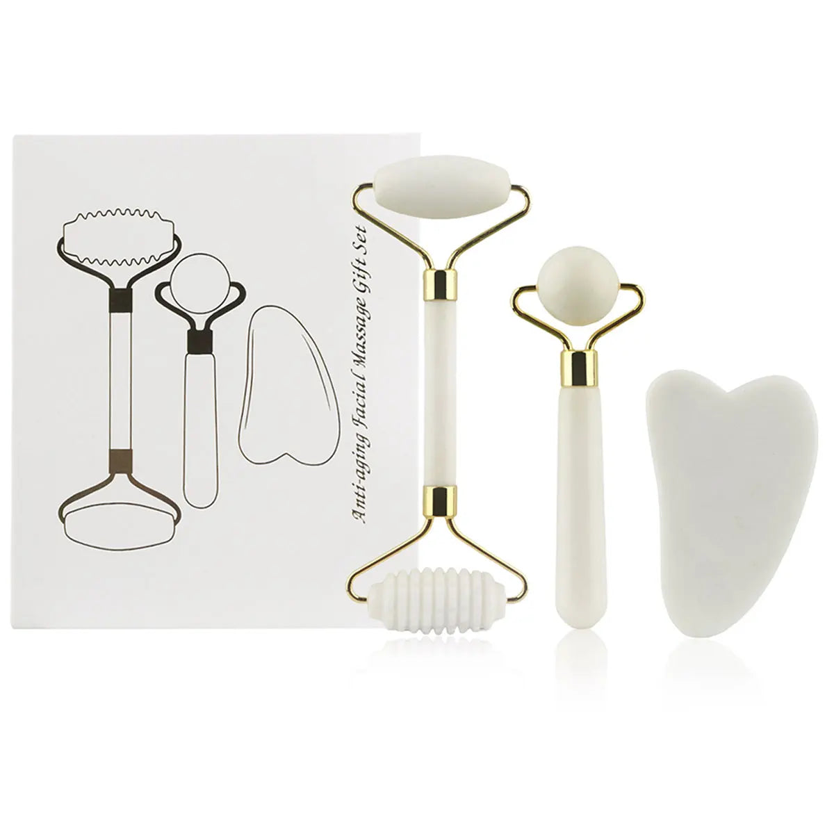 3-in-1 Jade Roller And Gua Sha Set,Roller With Eye Massager,Ridged Massager,Facial Tools For Skin Care Routine And Puffiness
