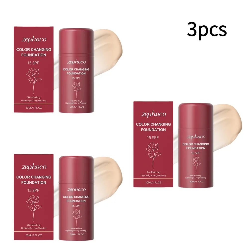 30ml ZEPHOCO Temperature Changing Foundation Portable Lightweight Base Makeup Long Lasting Hydrating Sheer Natural Daily Use