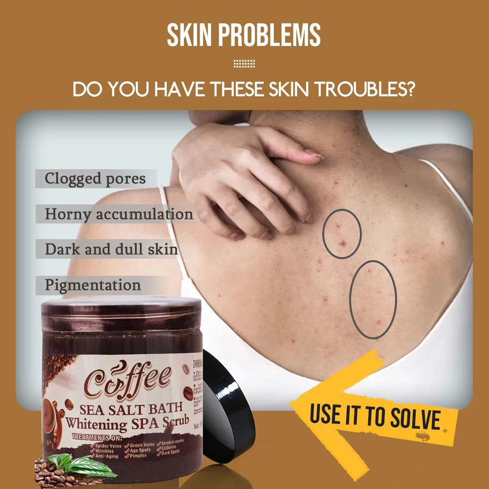 350g/680g Coffee Body Scrub Exfoliating Lightening Skin Pore Cleansing Soften Sea Bath Salt Cream Moisturizing Anti Cellulite