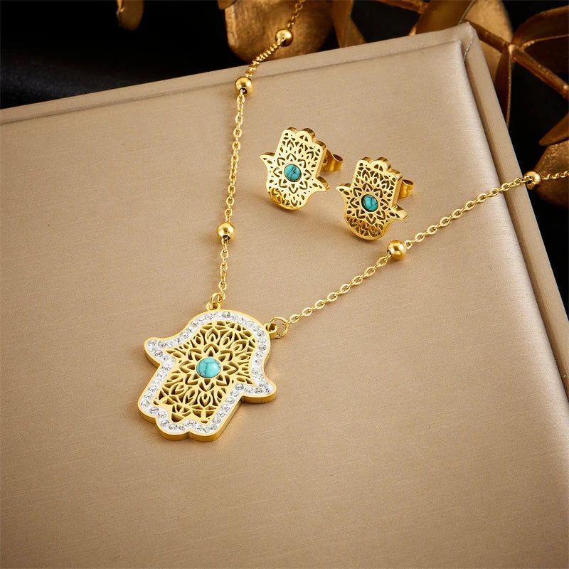 DIEYURO 316L Stainless Steel Pearl Butterfly Flower Golden Necklace Earrings For Womens 2024 New Party Gift Fashion Jewelry Set
