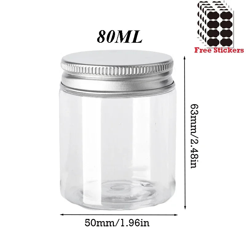 50pcs/Lot 30/50/60/80/100/120/150ML Storage Jars Empty Plastic Jar With Aluminum Lid Cosmetic Containers Face Cream Sample Pot