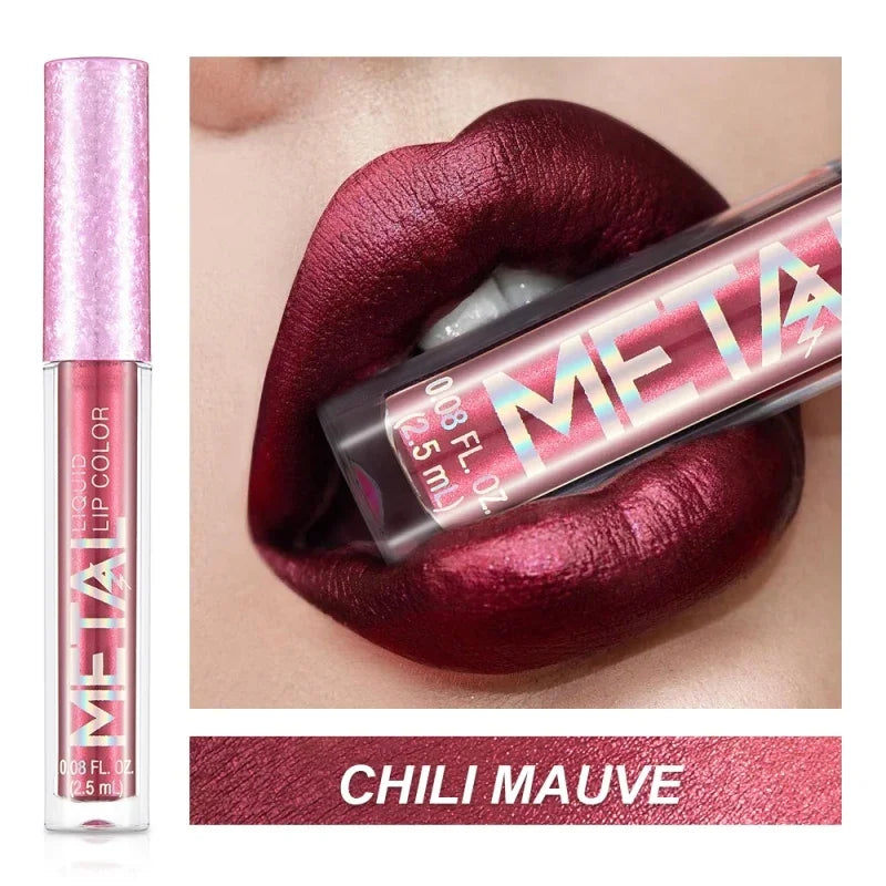 12 Colors Matte Metallic Lip Gloss Long Lasting Non-stick Cup Nude Matte Metallic Lip Color Lipstick Waterproof Lip Glaze Makeup