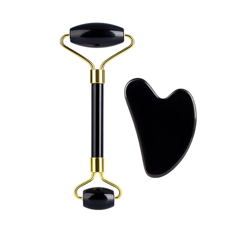 Natural Jade Obsidian Eye Mask Face Massager Gua Sha Board Cold Therapy Scraper Jade Roller Massager Set