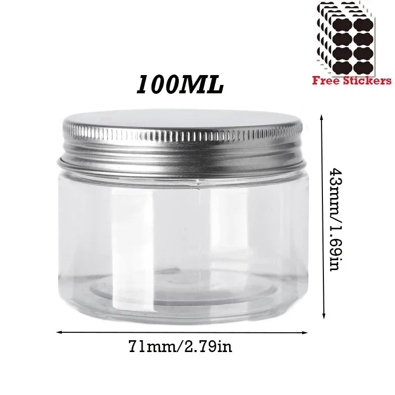 50pcs/Lot 30/50/60/80/100/120/150ML Storage Jars Empty Plastic Jar With Aluminum Lid Cosmetic Containers Face Cream Sample Pot