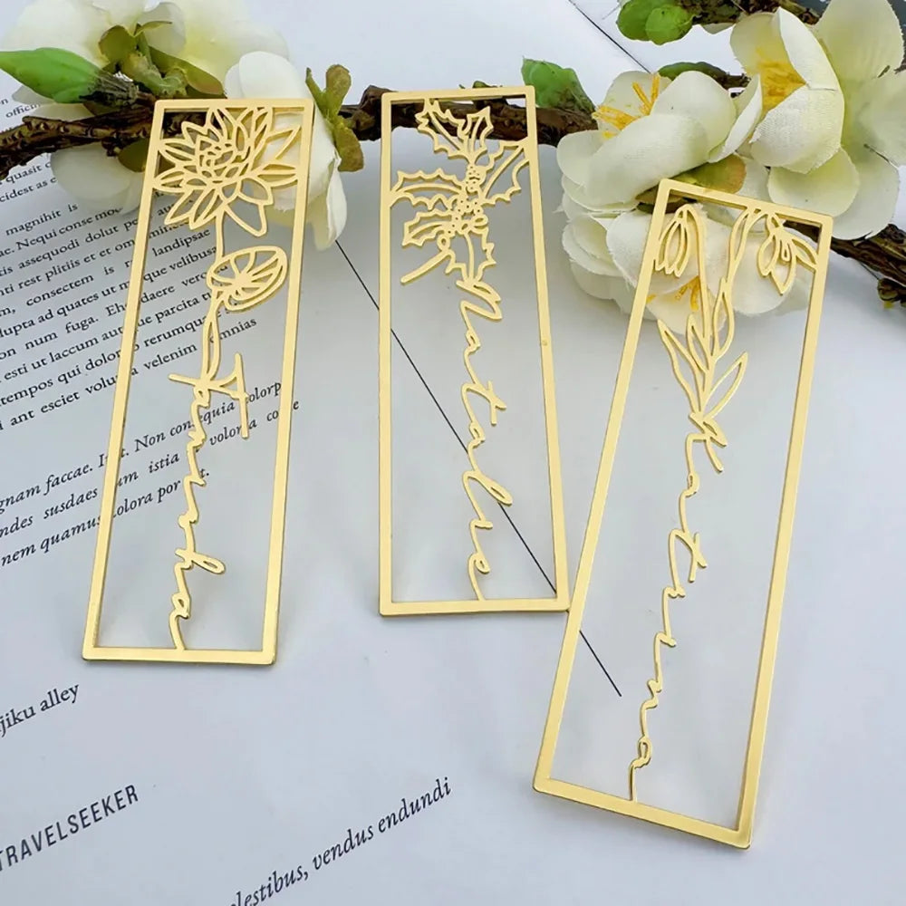 Customized Name Bookmarks Personalized Birthday Flowers Stainless Steel Bookmarks Student Jewelry Birthday Gifts For Children