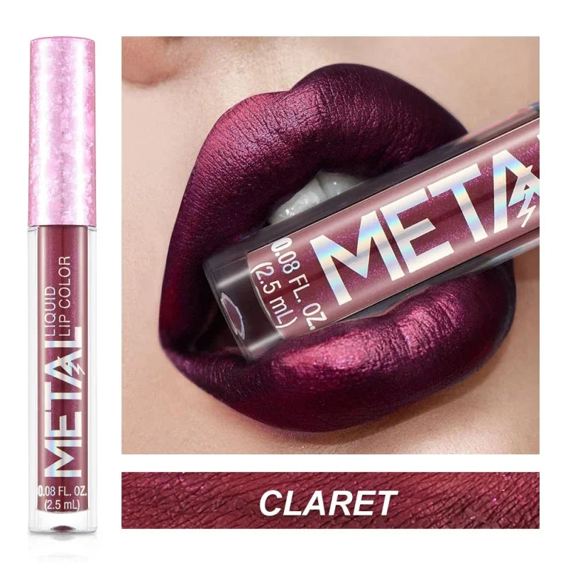12 Colors Matte Metallic Lip Gloss Long Lasting Non-stick Cup Nude Matte Metallic Lip Color Lipstick Waterproof Lip Glaze Makeup