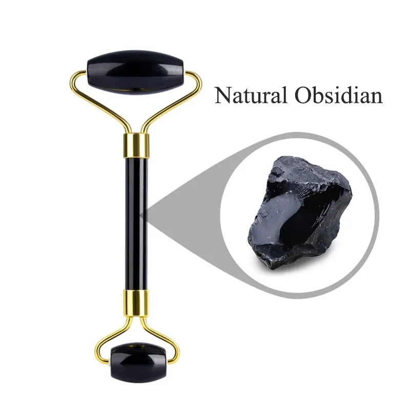 Natural Jade Obsidian Eye Mask Face Massager Gua Sha Board Cold Therapy Scraper Jade Roller Massager Set