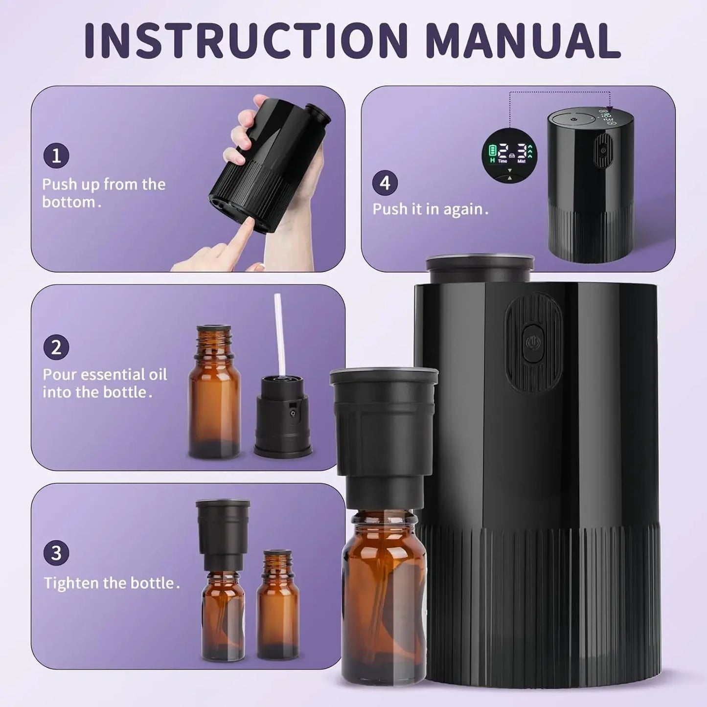 2026 New Essential Oil Diffuser Portable Cordless Diffuser Battery Operated for Car Office Home USB Rechargeable Scent Diffusers