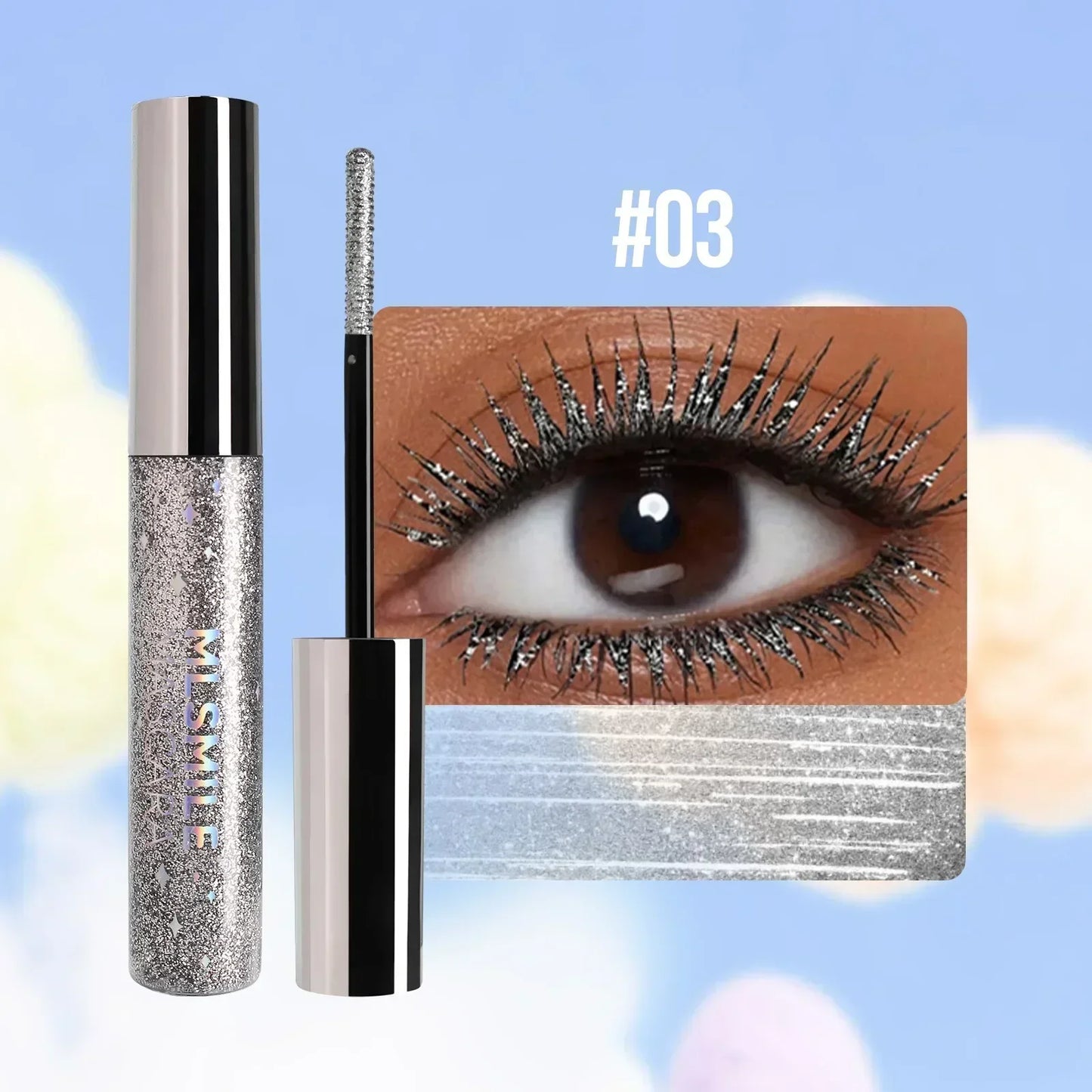 Colorful Glitter Mascara, Waterproof Long Lasting Thickening Lengthening Anti-Smudge Mascara, Tint Rich Color Sparkly Mascara