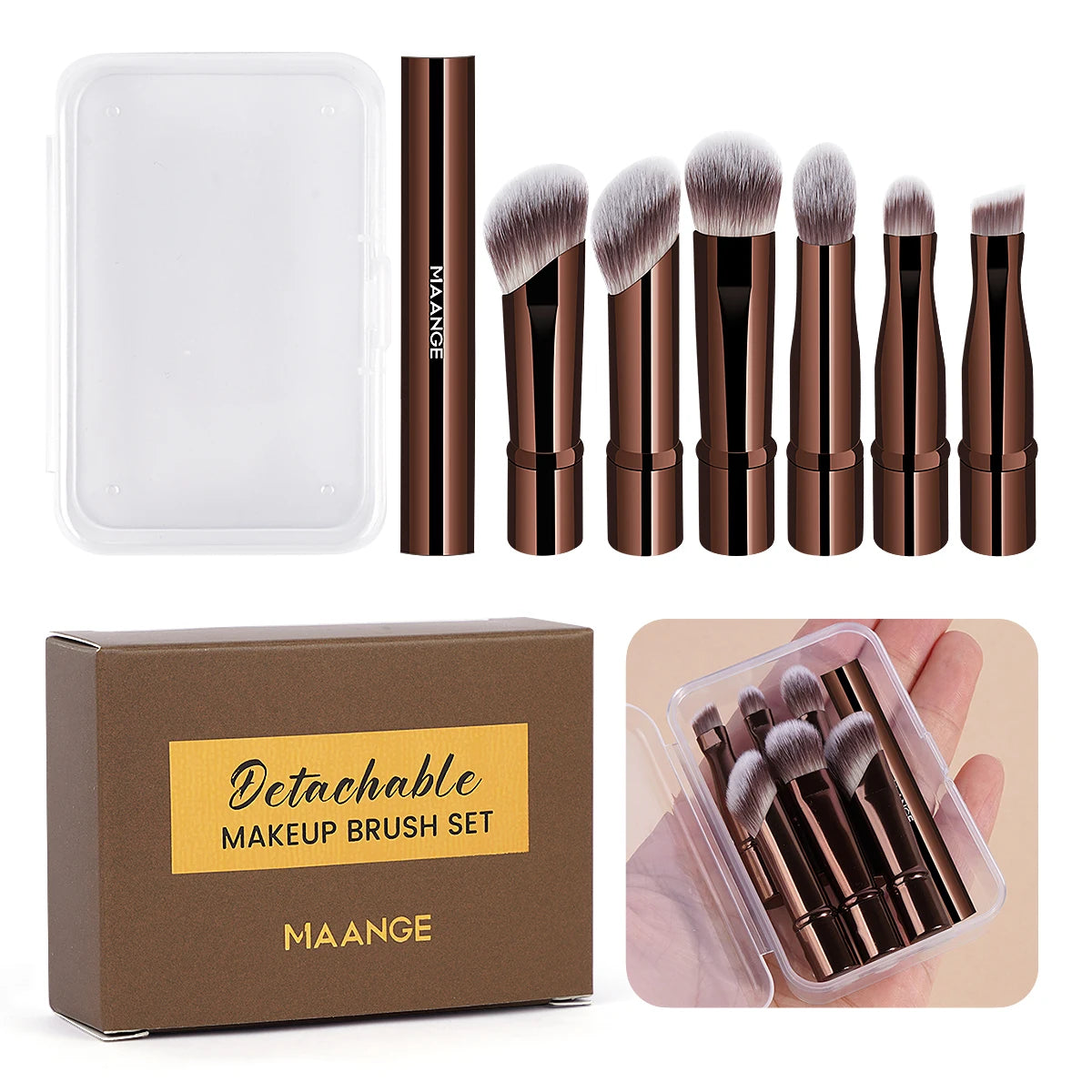 MAANGE Double Ended Makeup Brush Set Detachable Travel Contour Concealer Brush Set Eyeshadow Brush Face Cosmetic Tools with Box