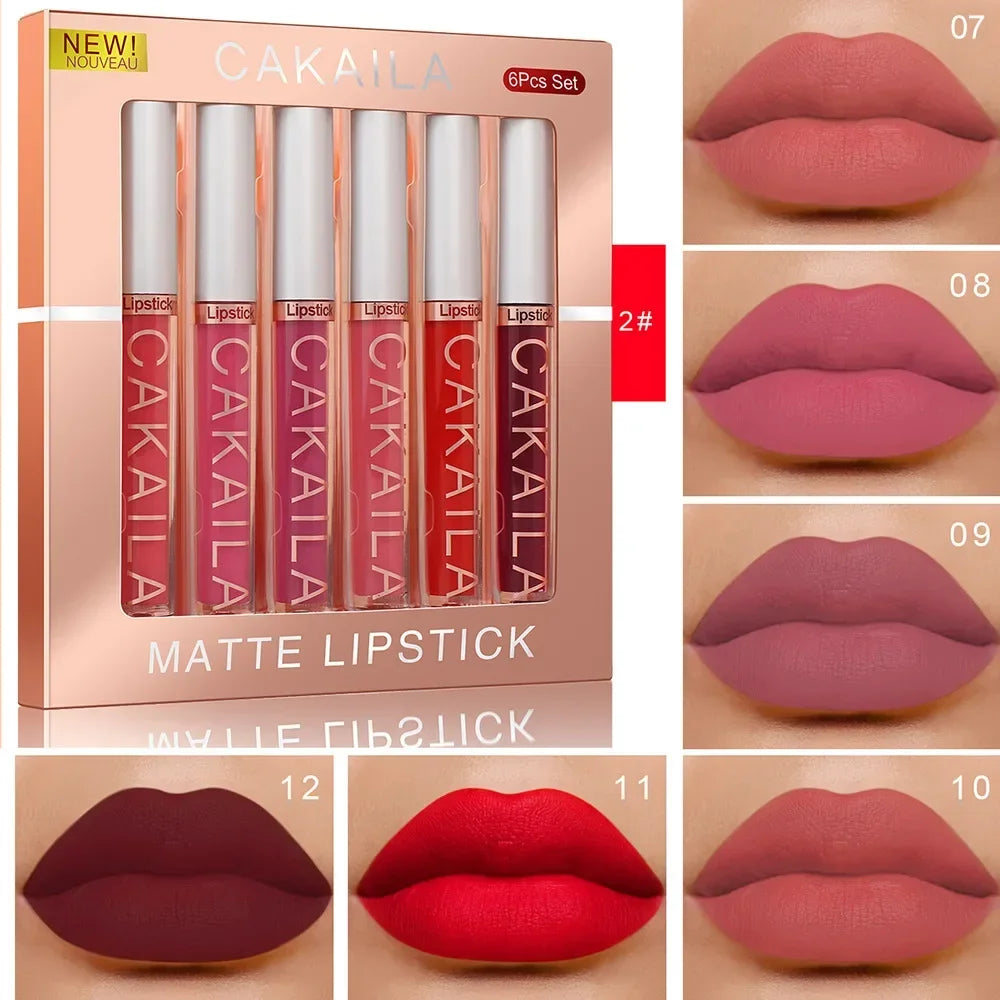 6PCS Waterproof Non-stick Lip Gloss Velvet Nude Matte Sexy Lipstick Set Long Lasting Red Liquid Lipstick