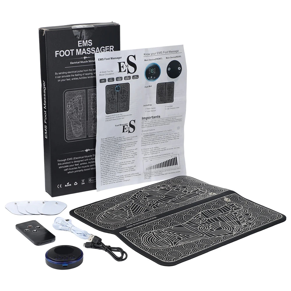 EMS Pulse Electric Foot Massager Foot Therapy Machine Foot Pad Intelligent Acupuncture Foot Massage Pad Mat Muscle Stimulation