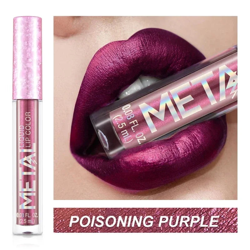 12 Colors Matte Metallic Lip Gloss Long Lasting Non-stick Cup Nude Matte Metallic Lip Color Lipstick Waterproof Lip Glaze Makeup