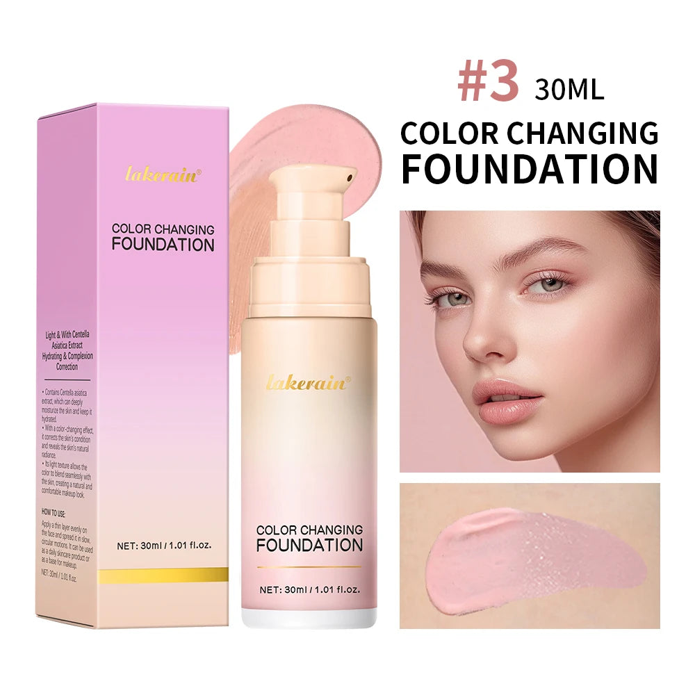 Natural Color Changing Liquid Foundation Centella Korean Lightweight High Coverage Foundation Long-lasting  Natural Base Makeup