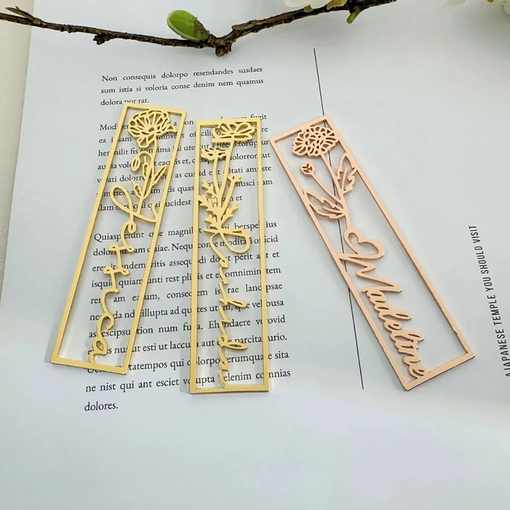 Customized Name Bookmarks Personalized Birthday Flowers Stainless Steel Bookmarks Student Jewelry Birthday Gifts For Children