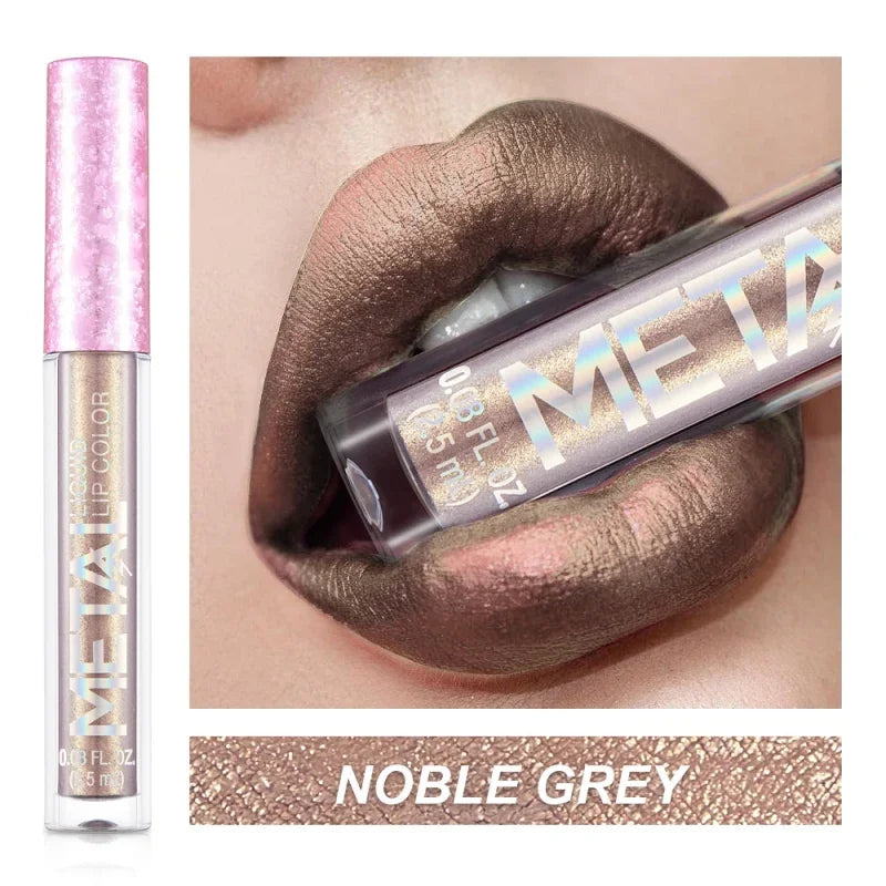 12 Colors Matte Metallic Lip Gloss Long Lasting Non-stick Cup Nude Matte Metallic Lip Color Lipstick Waterproof Lip Glaze Makeup