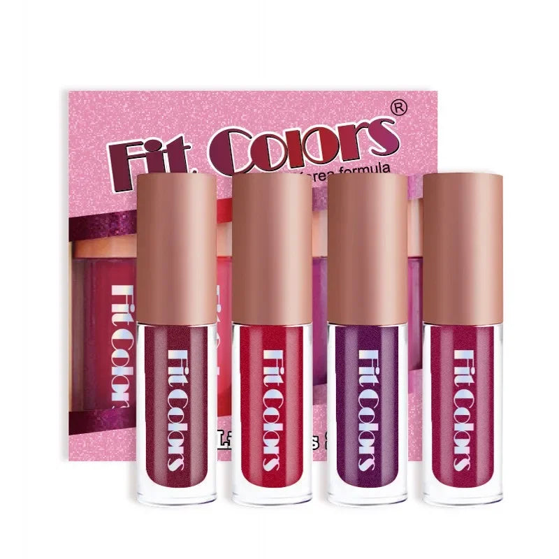 4Pcs/Set Metallic No-stick Cup Lip Gloss Pearly Diamond Fine Glitter Matte Moisturizing Waterproof Lip Glaze Liquid Lipstick Kit