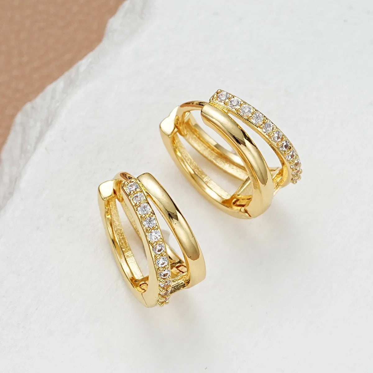Stainless Steel Gold Color Circle Hoop Earrings for Women Simple Cubic Zircon Double Ring Earring Cartilage Piercing Jewelry