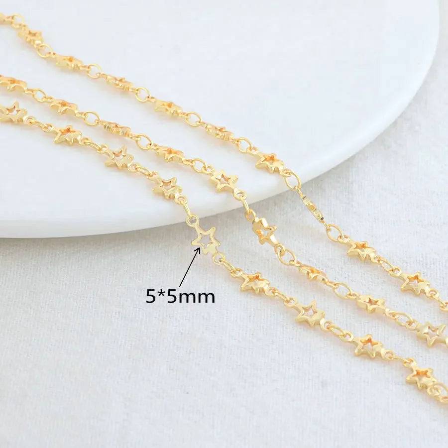 14K Gold Color Plated Brass Round Star Link Chains Necklace Chains High Quality Jewelry Accessories