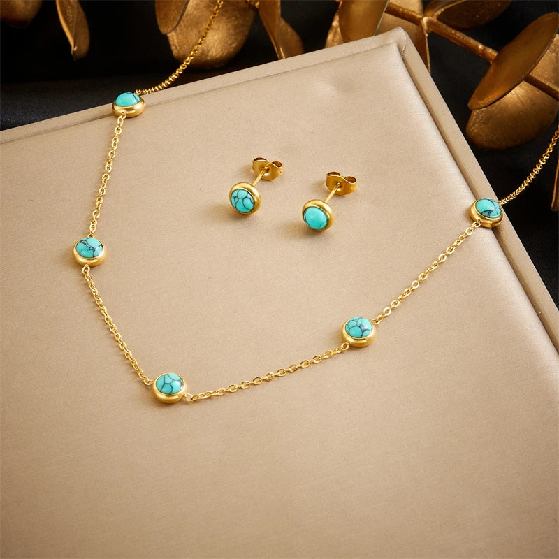 DIEYURO 316L Stainless Steel Pearl Butterfly Flower Golden Necklace Earrings For Womens 2024 New Party Gift Fashion Jewelry Set