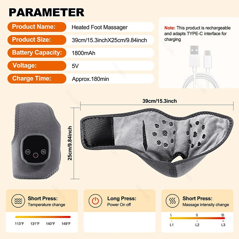 2026 Cordless Ankle Massager With Heat Ankle Foot Heating Pad Heated Brace Wrap Warmer Wrist Tenosynovitis Vibration Relaxation