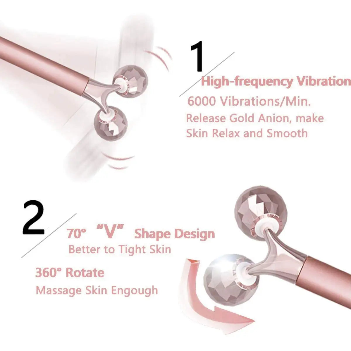 24K Gold Beauty Bar Face Massager Electric Vibrating Rose Quartz 3D Roller Face Lifting Body Facial 3D Gua Sha Jade Roller