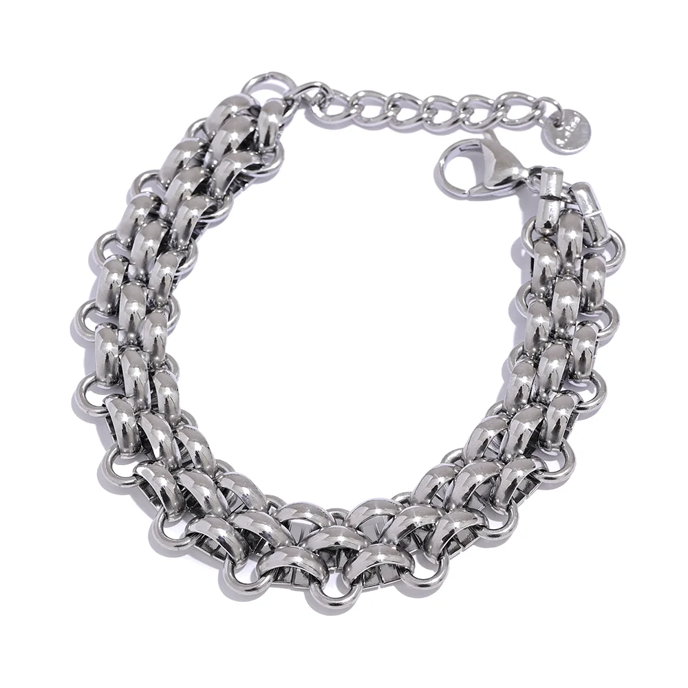 Yhpup Waterproof 18K Gold Plated Stainless Steel Metal Cuban Chain Statement Necklace Bracelet Set Charm Fashion Jewelry Women