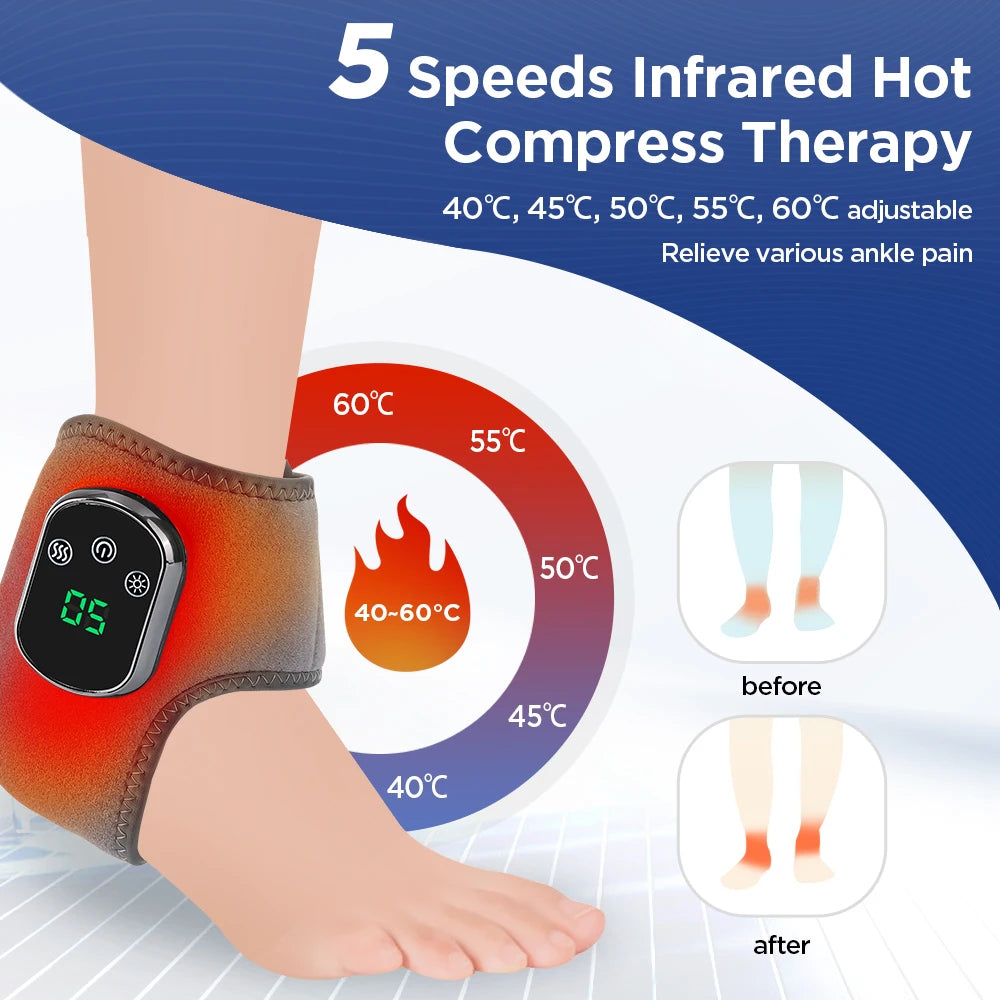 2PCS Electric Foot Ankle Massager Vibration Hot Compress Ankle Massage Brace Joint Sprain Protection Heating Pad Pain Relief