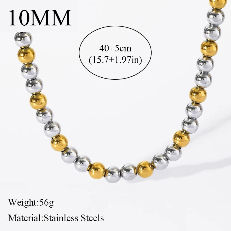 EILIECK 316L Stainless Steel Gold Silver Color Solid Beads Balls Necklace Bracelet For Women Girl Fashion New Year Jewelry Set