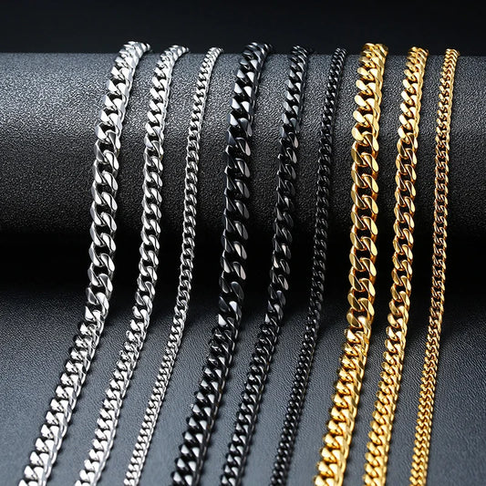 Vnox Wholesale Cuban Chain Necklace for Men Women,Basic Punk Stainless Steel Curb Link Chain Chokers,Vintage Gold Color Collar