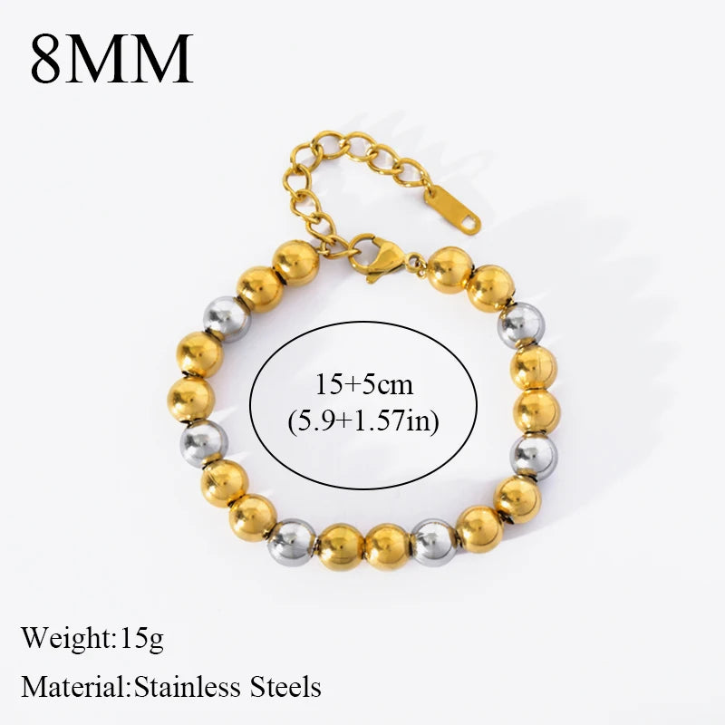EILIECK 316L Stainless Steel Gold Silver Color Solid Beads Balls Necklace Bracelet For Women Girl Fashion New Year Jewelry Set