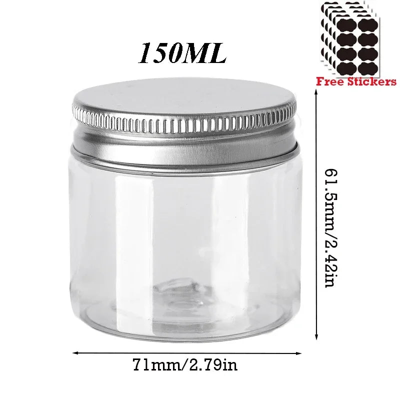 50pcs/Lot 30/50/60/80/100/120/150ML Storage Jars Empty Plastic Jar With Aluminum Lid Cosmetic Containers Face Cream Sample Pot