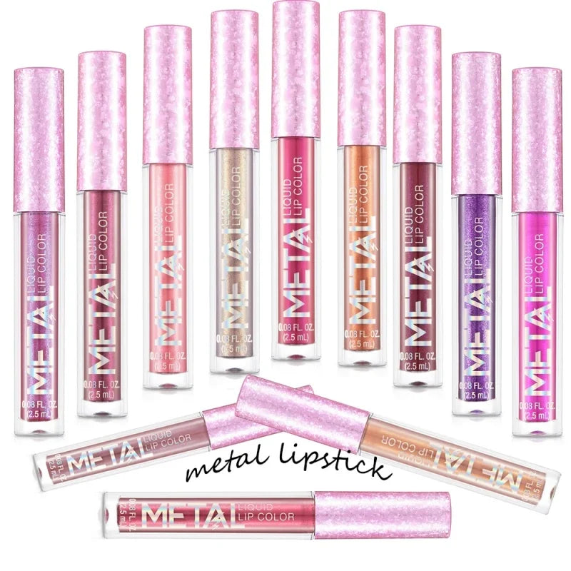 12 Colors Matte Metallic Lip Gloss Long Lasting Non-stick Cup Nude Matte Metallic Lip Color Lipstick Waterproof Lip Glaze Makeup
