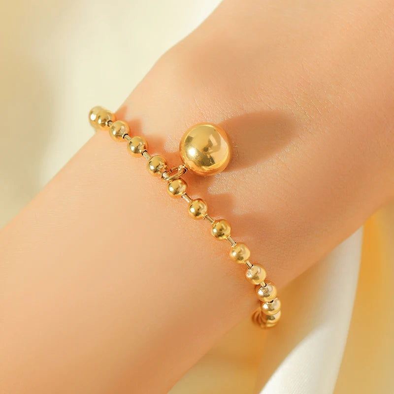 EILIECK New Fashion Stainless Steel Metal Bead Ball Necklace Bracelet Earrings For Women Trendy Waterproof Jewelry Set Gift